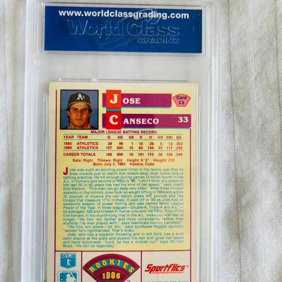 1986 SPORTSFLICS ROOKIES #11 JOSE CANSECO. ROOKIE WCG 10 GEM-MT. MINT CONDITION - Picture 7 of 7